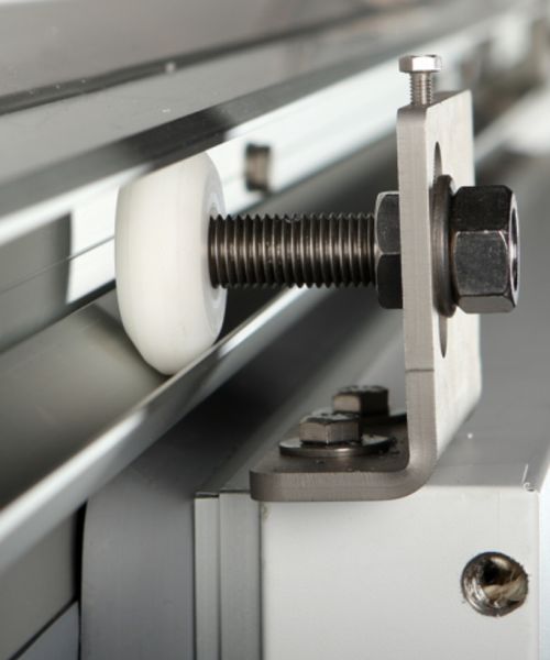 swing door from DAN-doors with blue sliding panel